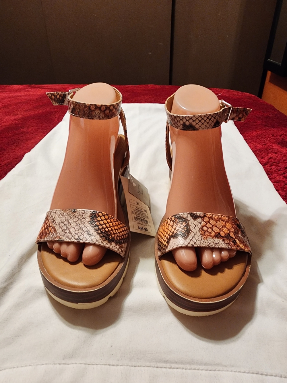 Womens Snake-Print Platform Sandals - Brown